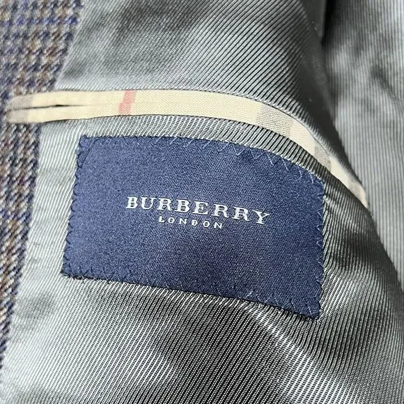 Burberry London Blazer 44R Gray Plaid Kensington 100% Wool Suit Two Buttons